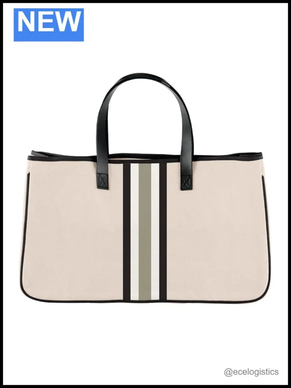 Large Cotton Canvas Tote with Leather Handles & Waterproof Lining, Racer